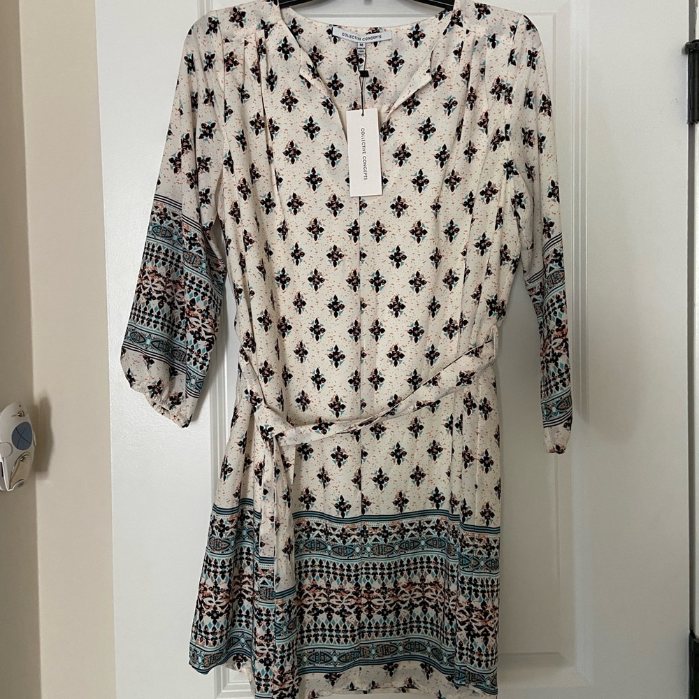 Collective concepts tie waist printed dress size m